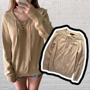 Forever 21 Beige / Tan Lace Up Sweater